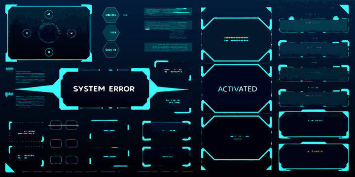 Futuristic user interface elements with system error and activation displays