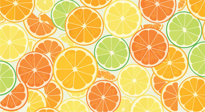 A colorful pattern of citrus slices on a light background