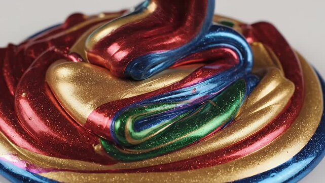 Shiny statue base with red gold and blue layers; metallic colors give glossy finish