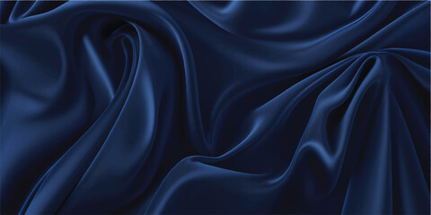 Obraz premium Elegant blue and black silk satin fabric background with smooth rippled waves and luxury velvet texture for a soft shiny fashion backdrop