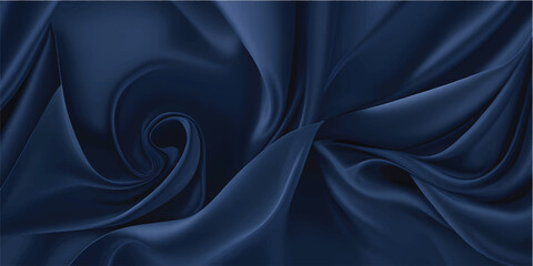Fototapeta premium Elegant blue and black silk satin fabric creates a smooth rippled texture with soft luxury waves and a shiny material design for an elegant fashion backdrop