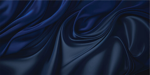 Obraz premium Smooth black satin fabric creates a luxurious silk textile background with elegant curves and soft waves of shiny material for a fashion backdrop