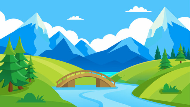 A serene landscape with mountains and a river