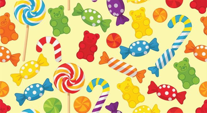 A colorful pattern of various candies