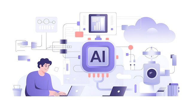 Modern AI Automation Workflow Flat Illustration