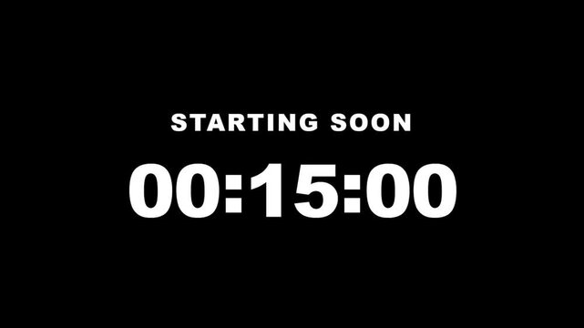 Starting soon countdown timer stream overlay on black minimal background