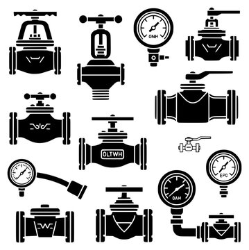 vector of industrial valves and gauges icon set