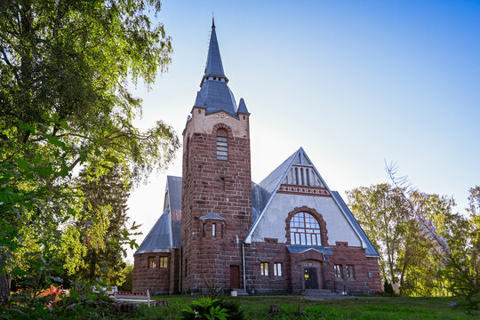 Exterior of the Protestant church of the R&auml;is&auml;l&auml; parish in the village of Melnikovo, Leningrad region of Russia