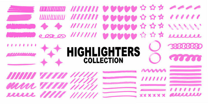 A collection of pink highlighter marks and doodle shapes on white