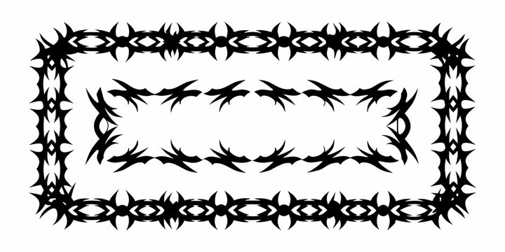 Black tribal frame design with thorn like elements and sharp points
