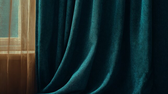Luxurious Teal Chenille Curtain Fabric with Rich Textural Drapes