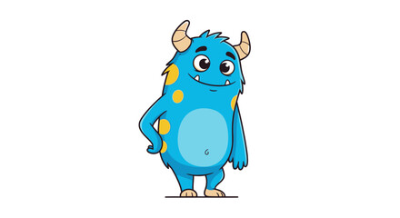 Obraz premium Cute Blue Monster Cartoon Character with Yellow Spots and Horns