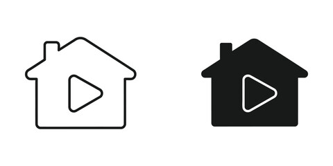 Obraz premium House icons with contrasting play button symbols for media and design use