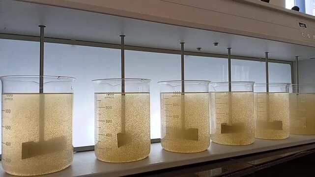 Timelapse Video of Sedimentation in Jar Test Showing Turbid Water Becoming Crystal Clear with Settled Flocs