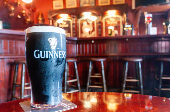 Pint of Guinness in a traditional Irish pub
