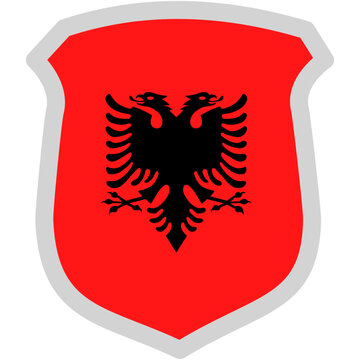 Minimalist vector illustration of the Albanian national emblem featuring a black double-headed eagle on a red shield. Ideal for cultural, patriotic, and historical projects.