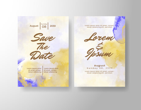 Wedding invitation with abstract splash watercolor