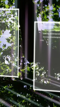 Vertical video: Sunburst flaring, HUD panels sliding over canopy, binary scrolling, showing code