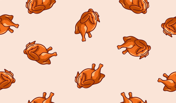Cute roasted chicken pattern background vector design