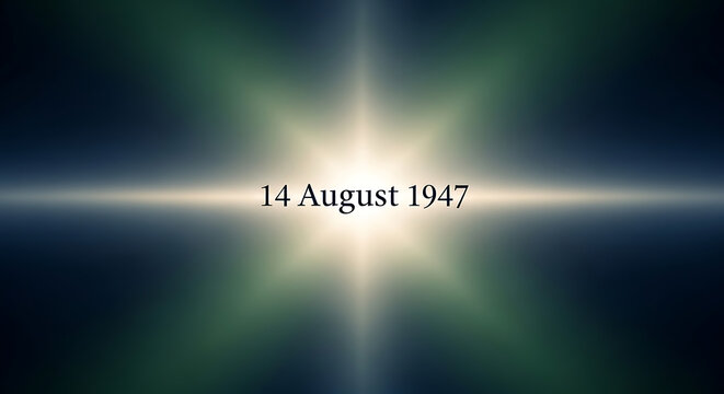 A bright starburst design with the date 14 August 1947 on a transparent background