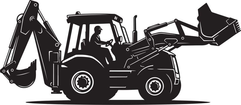 Black, heavy-duty backhoe loader, construction equipment, industrial tractor, digger