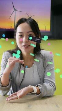 Vertical video: Host speaking and gesturing for business causing AR 298