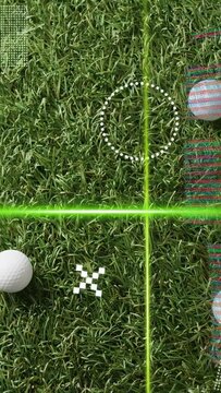 Vertical video: Neon scan line appearing and sweeping, HUD targeting and marking ball for analysis