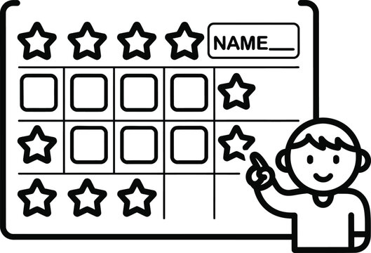 Child Tallying Stars on Progress Chart, Learning and Achievement