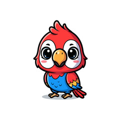 Naklejka premium Cute Red Macaw Parrot Cartoon Character Vector Illustration - Adorable Chibi Tropical Bird Design for Kids and Stickers