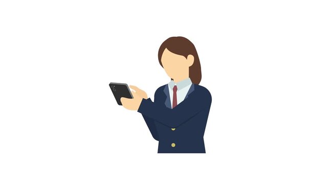 フラットイラストアニメーション：スマートフォンを操作する高校生女子(冬服)