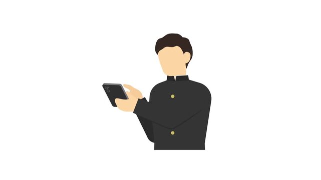 フラットイラストアニメーション：スマートフォンを操作する中学生男子(冬服)