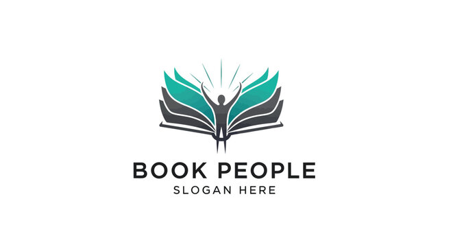 A stylized logo depicting an open book forming wings around a person with raised arms