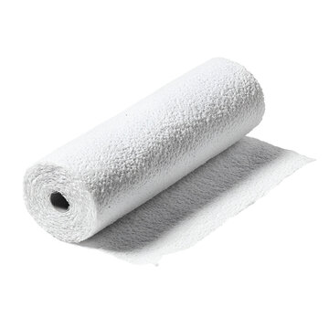 White microfiber paint roller resting on protective paper sheet for home renovation