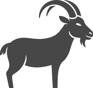 A Simple Silhouette Icon of a Goat with Prominent Horns and a Beard, Symbolizing Strength and Resilience