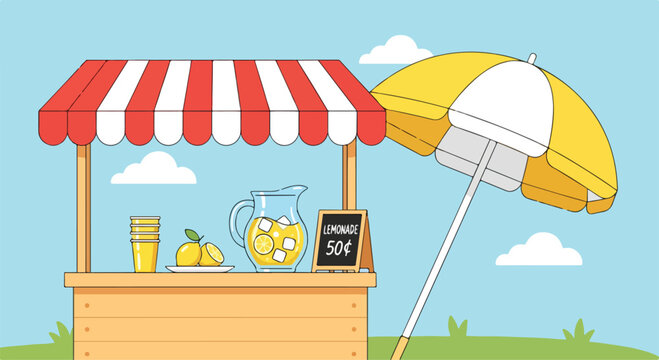A colorful illustration of a lemonade stand