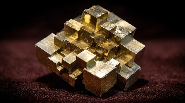 Intricate golden pyrite crystal cluster with cubic formations showcasing metallic luster