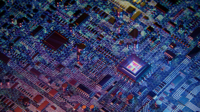 Printed Circuit Board Background. Technology Concept. 3D illustration