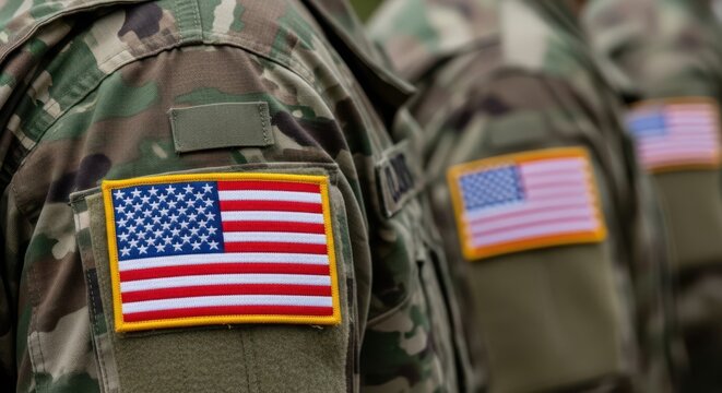 A tactical black backpack featuring an embroidered united states flag patch on the front pocket.