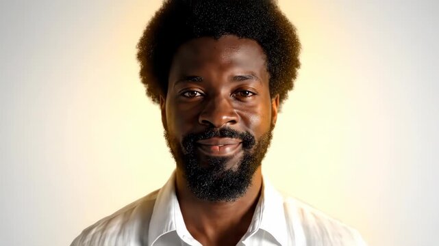 Close-up Portrait of a Black Man with an Afro and Beard.