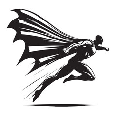Black Superhero flying Silhouette Vector, High Quality Illustration on White Background © Craftdot