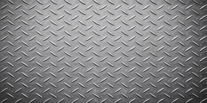 Seamless industrial diamond plate metal texture background with steel aluminum surface pattern and rough shiny gray metallic plate design