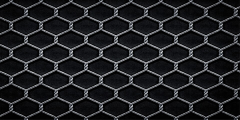 Fototapeta premium Seamless chain link metal mesh fence grid background pattern