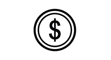 Obraz premium A simple black and white line drawing depicts a single coin with a prominent dollar sign symbol