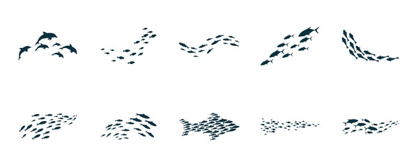 Fish School Silhouette Icon Set © Little Puppy