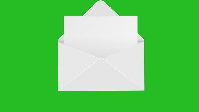 Animation of the appearance and opening of a letter envelope on a chromakey background. 4K