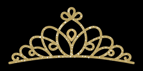 A glittering golden tiara isolated on a stark black background © gita