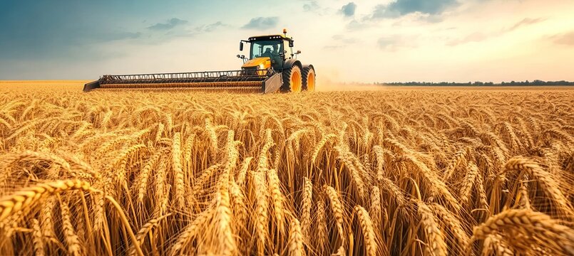 Lush Wheat Field Under a Bright Blue Sky, Golden Stalks Swaying in the Gentle Summer Breeze