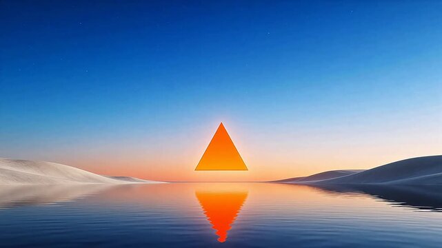 Orange triangle in desert landscape