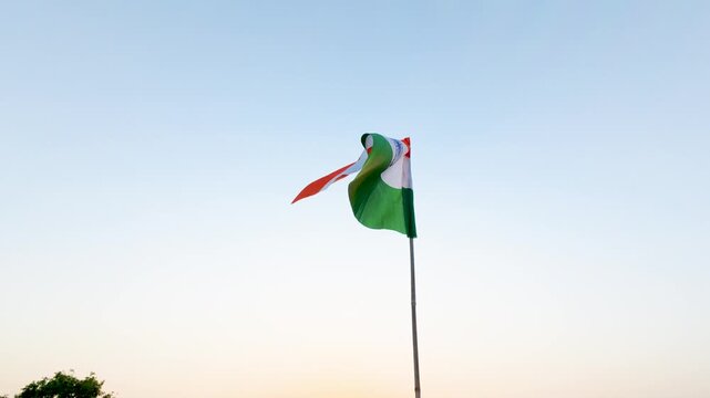 Indian flag waving proudly in the sky: Celebrating Indian Independence day or Republic day tricolor 4k, footage, video.