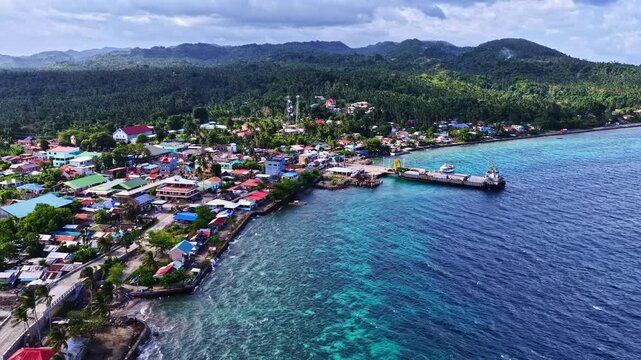 Aerial View Of Coastal Town And Port Of Padre Burgos In Southern Leyte, Philippines.
